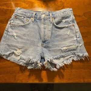 Agolde Frayed Hem Jean Shorts - Light Blue